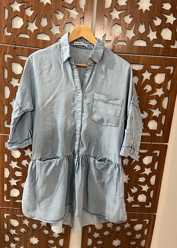 Zara Kadın Mavi Denim Midi Elbise - Görsel 2