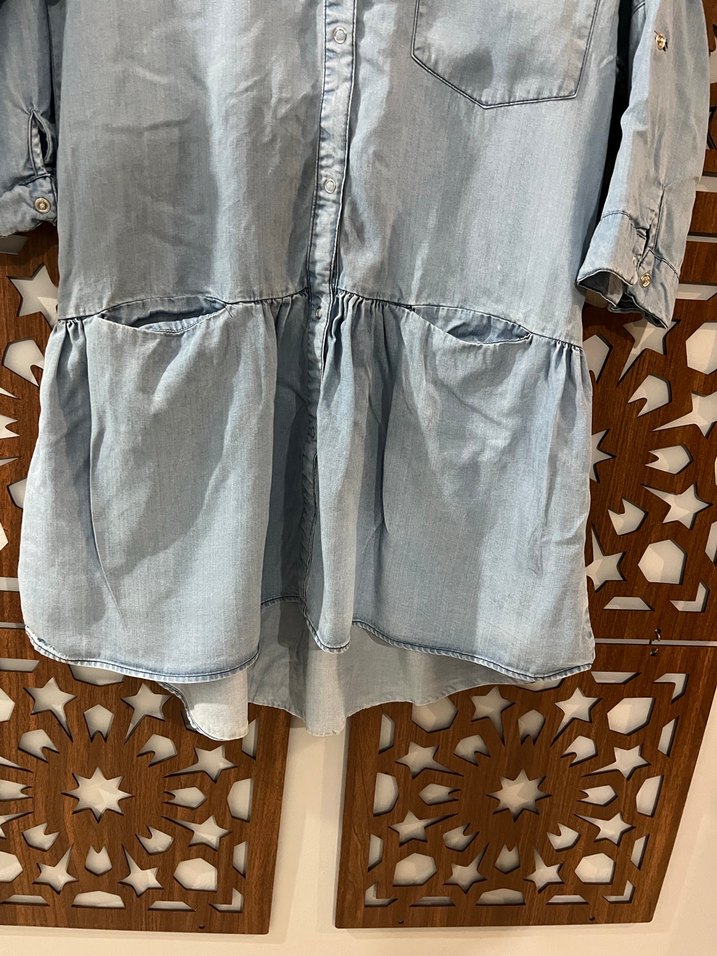 Zara Kadın Mavi Denim Midi Elbise - Görsel 3