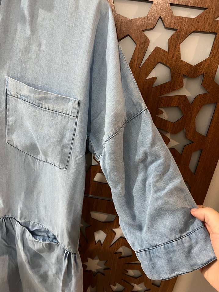 Zara Kadın Mavi Denim Midi Elbise - Görsel 5