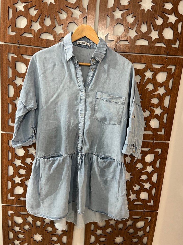 Zara Kadın Mavi Denim Midi Elbise - Görsel 2