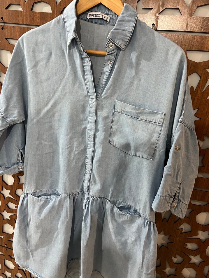 Zara Kadın Mavi Denim Midi Elbise - Görsel 4