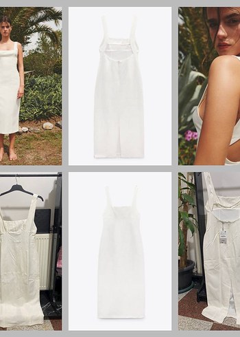 Zara Minimal Beyaz Keten Elbise