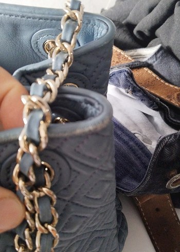 Beden gri Renk Zincir Detaylı Gri Deri Kadın Çanta