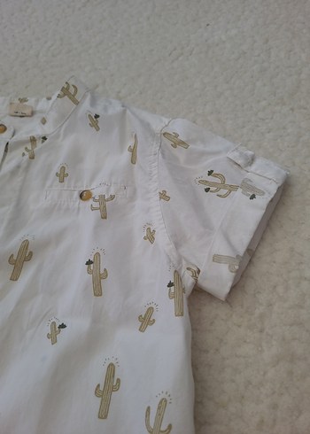 Erkek Çocuk Beyaz Kaktüs Desenli Kısa Kollu Gömlek soo be gomlek - Görsel 5