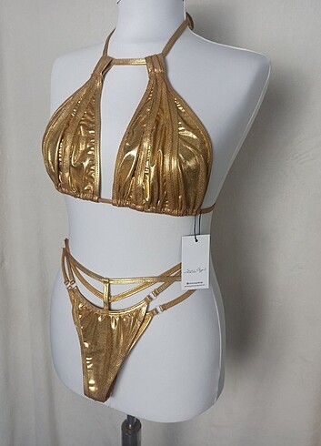 Gold parlak özel tasarımlı bikini
