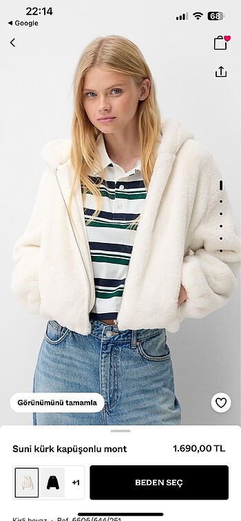 Bershka suni kürk kapüşonlu crop mont