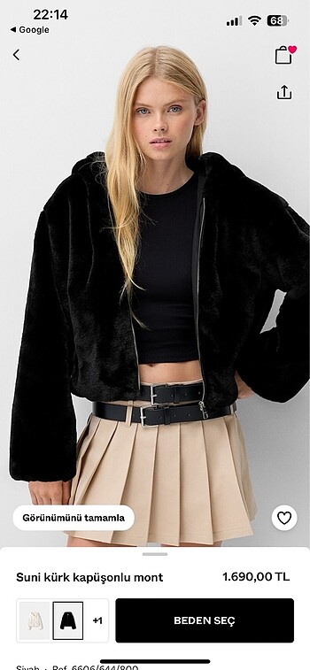 Bershka suni kürk kapüşonlu crop mont