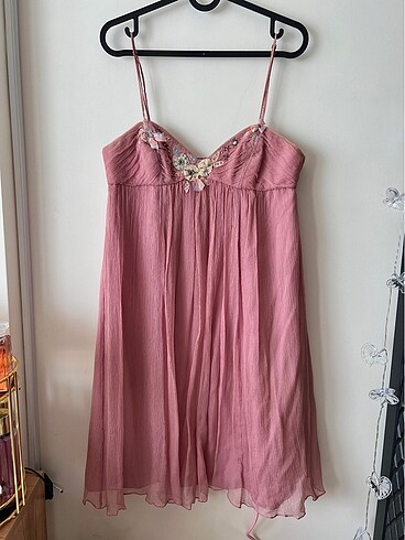 Rebecca Taylor GERÇEK İPEK gül kurusu vintage elbise