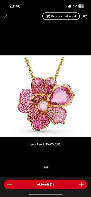 Beden pembe Renk Swarovski florere çiçek kolye