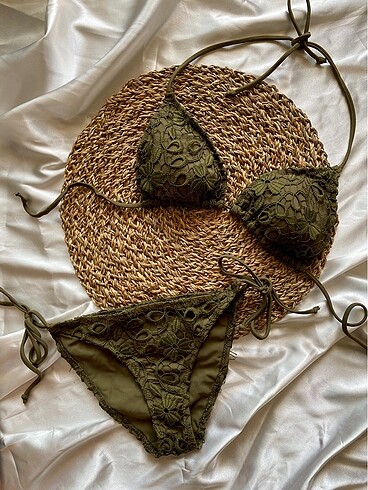 Haki dantelli bikini takımı