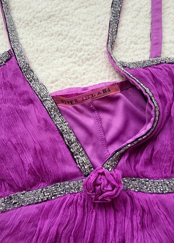 %100 ipek river island mini elbise boncuk işlemeli - Görsel 3