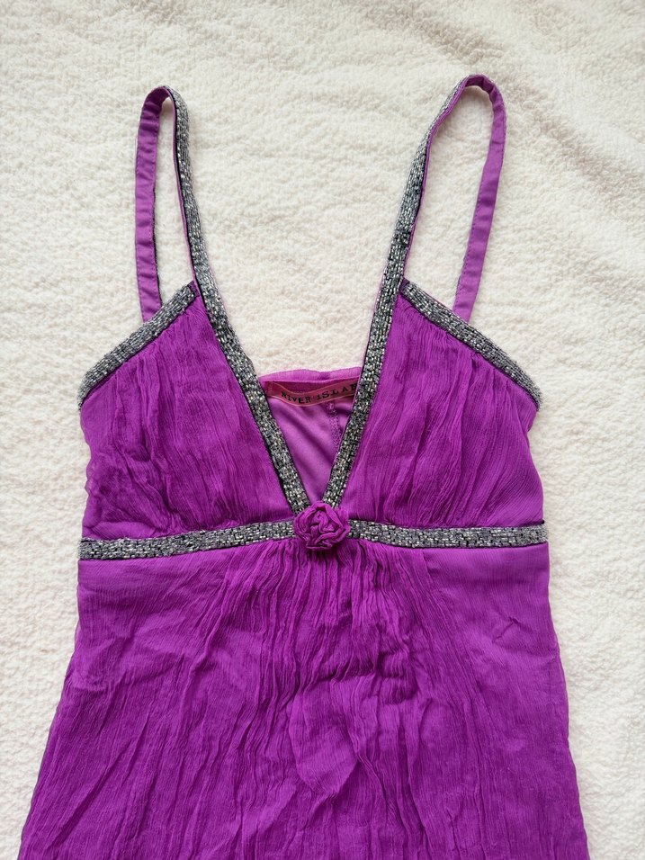 %100 ipek river island mini elbise boncuk işlemeli - Görsel 2