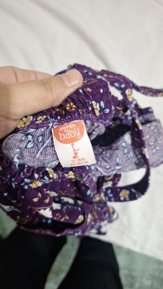 Kız Çocuk Mor Çiçekli Askılı Elbise - Görsel 3