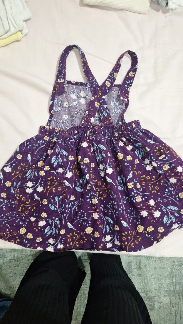 Kız Çocuk Mor Çiçekli Askılı Elbise - Görsel 2