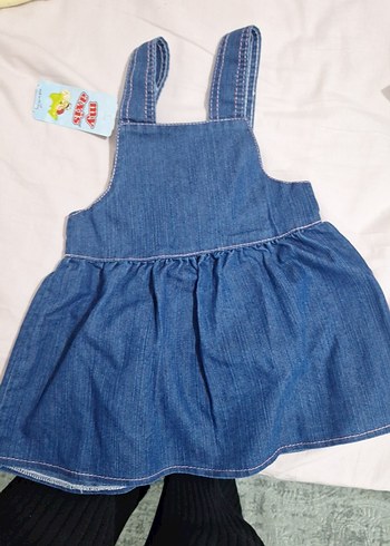 Nakışlı Renkli Kız Kot Elbise - Görsel 2