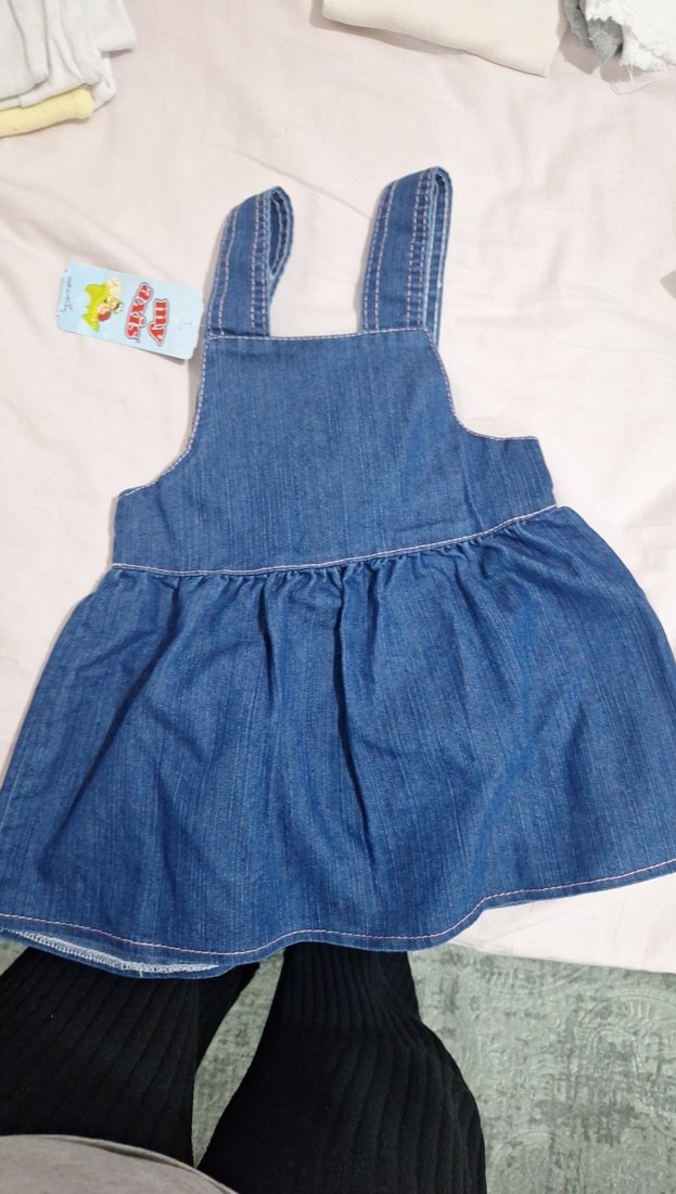 Nakışlı Renkli Kız Kot Elbise - Görsel 2