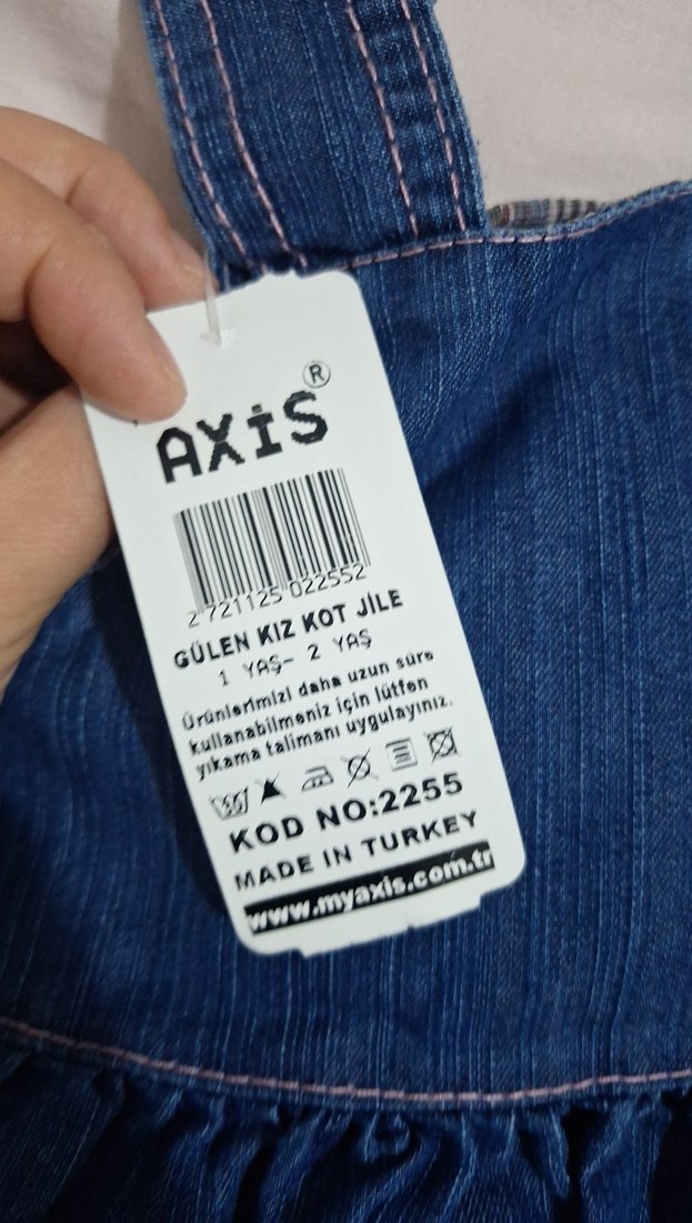 Nakışlı Renkli Kız Kot Elbise - Görsel 3