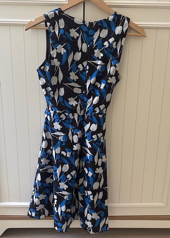 Mavi Desenli V Yaka Drapeli Midi Elbise - Görsel 5