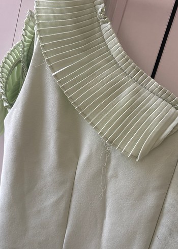 Yeşil Piliseli Vintage Midi Elbise - Görsel 5