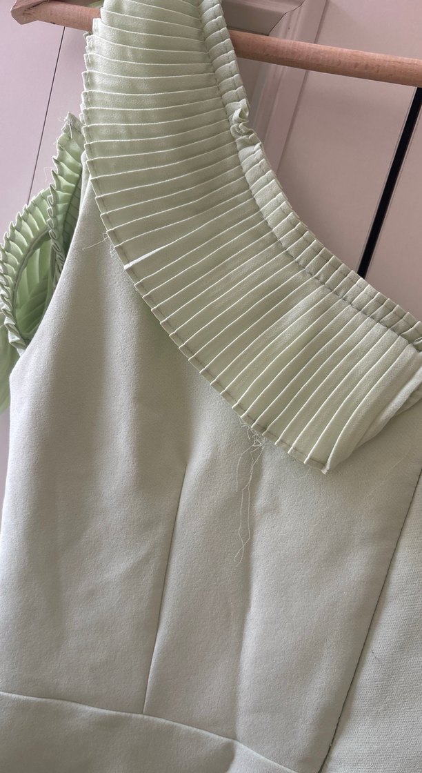 Yeşil Piliseli Vintage Midi Elbise - Görsel 5