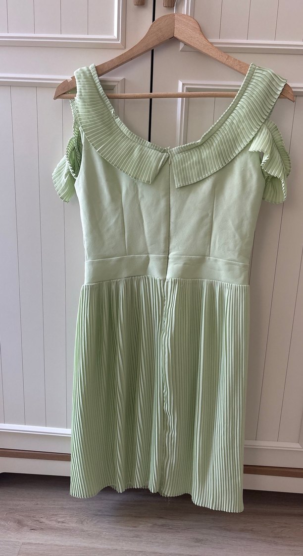 Yeşil Piliseli Vintage Midi Elbise - Görsel 4