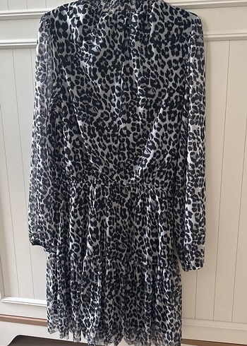 Gri Leopar Desenli Uzun Kollu Midi Elbise - Görsel 5