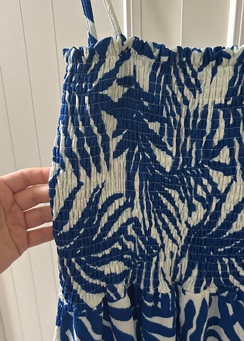 Mavi Bağlama Desenli Bohem Midi Elbise koton - Görsel 2