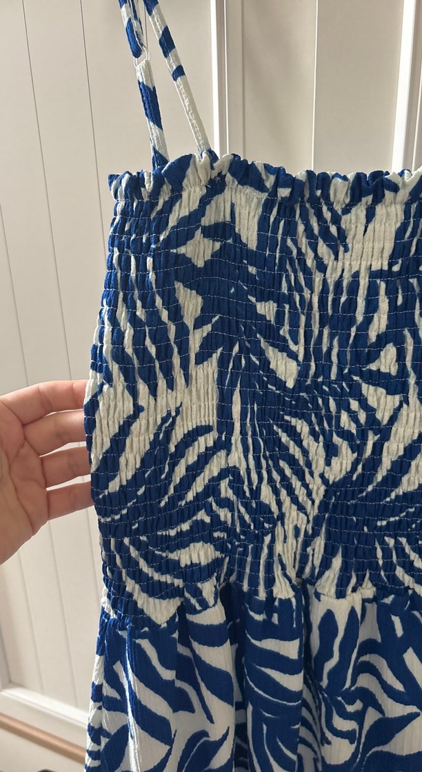 Mavi Bağlama Desenli Bohem Midi Elbise koton - Görsel 2