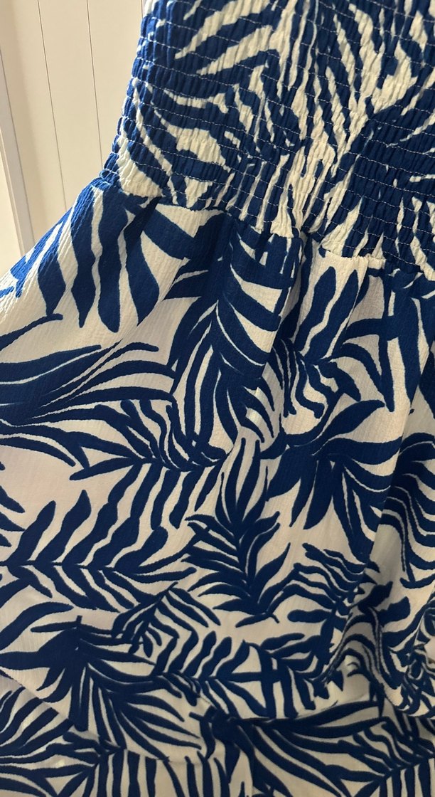 Mavi Bağlama Desenli Bohem Midi Elbise koton - Görsel 4