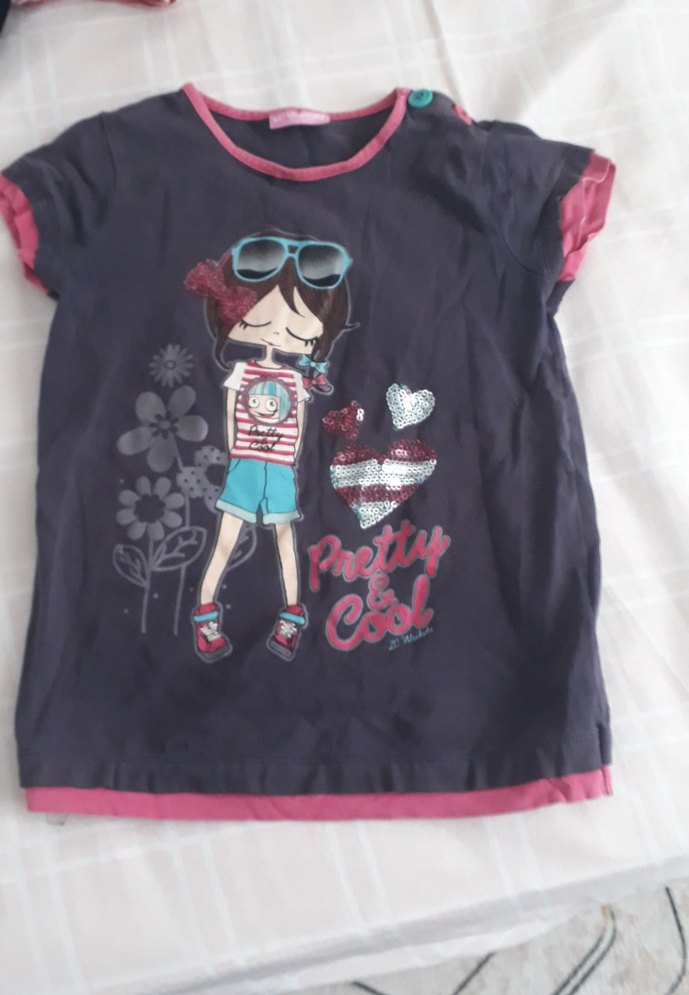 Kız Çocuk Gri Baskılı Kısa Kollu Tişört - Görsel 2