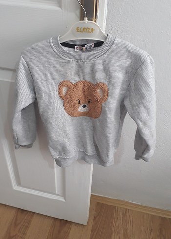 Gri Erkek Çocuk Ayıcık Nakışlı Sweatshirt - Görsel 2