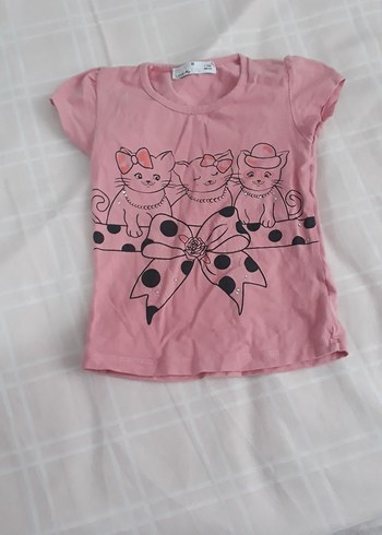 Pembe Kız Çocuk Kısa Kollu Baskılı Tişört - Görsel 2