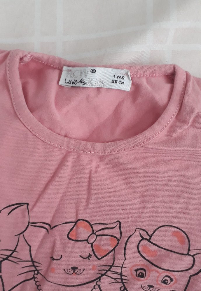 Pembe Kız Çocuk Kısa Kollu Baskılı Tişört - Görsel 3