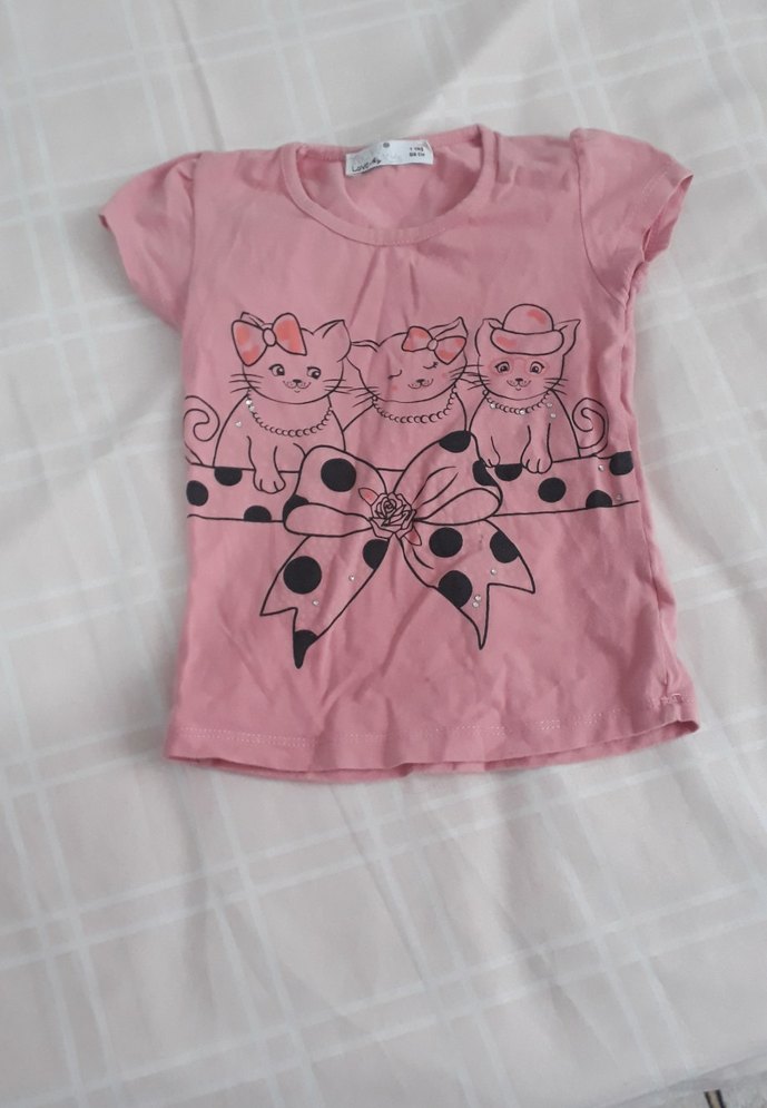 Pembe Kız Çocuk Kısa Kollu Baskılı Tişört - Görsel 2