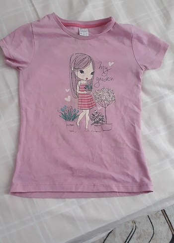Kız Çocuk Pembe Baskılı Kısa Kollu Tişört - Görsel 2