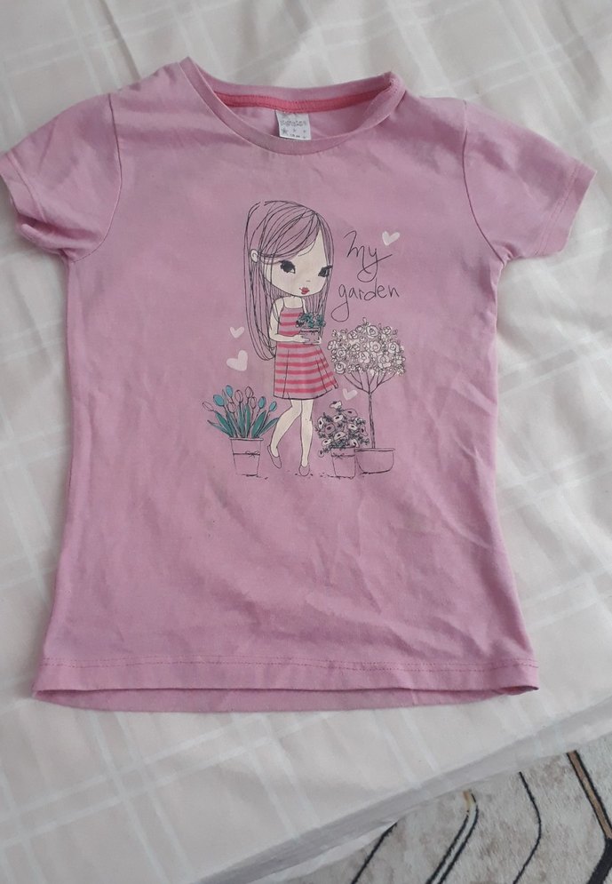 Kız Çocuk Pembe Baskılı Kısa Kollu Tişört - Görsel 2