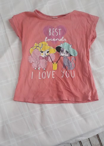 Kız Çocuk Pembe Baskılı Kısa Kollu Tişört - Görsel 2