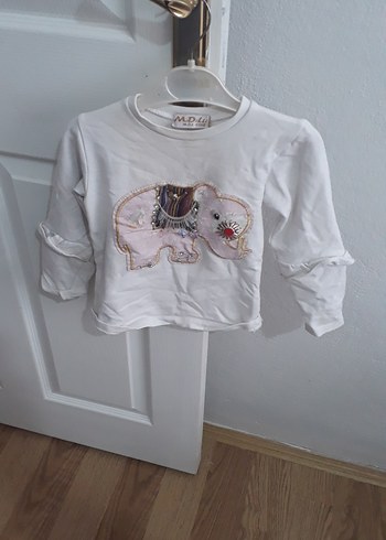 Kız Çocuk Beyaz Uzun Kollu Fırfırlı Tişört - Görsel 2