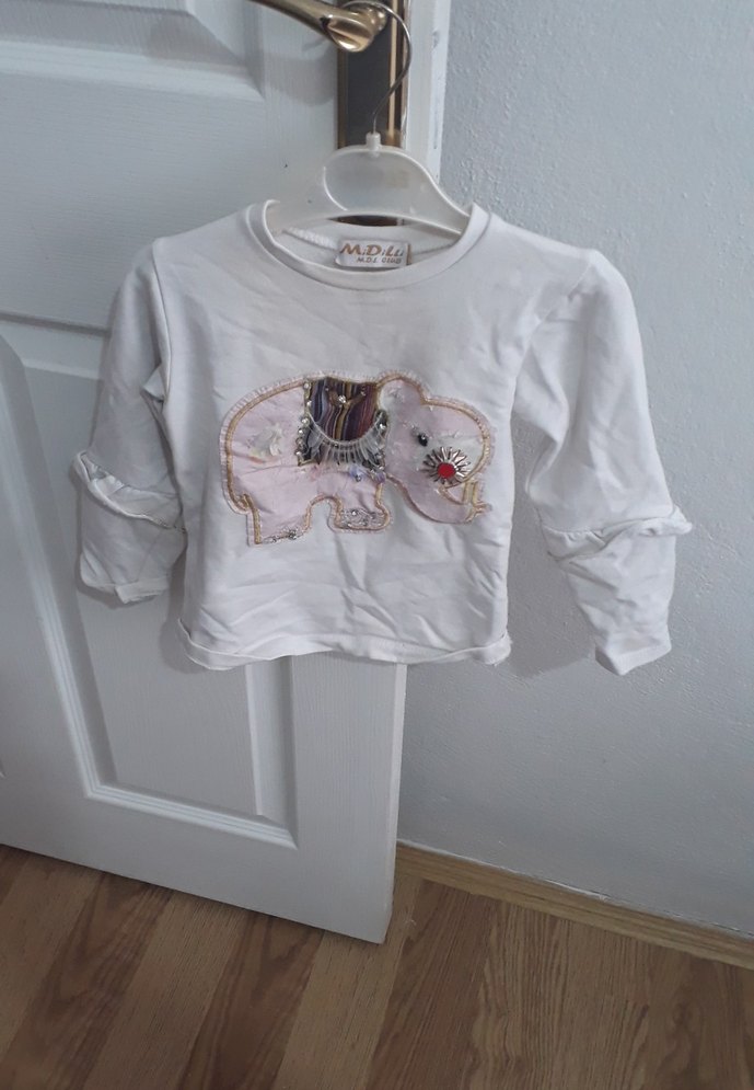 Kız Çocuk Beyaz Uzun Kollu Fırfırlı Tişört - Görsel 2