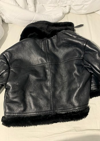 m Beden siyah Renk Kürklü Siyah Biker Deri Ceket