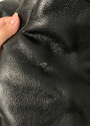 m Beden Kürklü Siyah Biker Deri Ceket