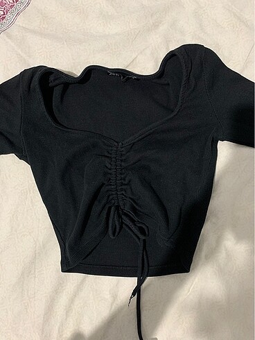 Zara Zara fitilli siyah uzun kollu crop