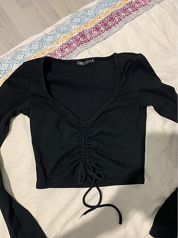 Zara fitilli siyah uzun kollu crop - Görsel 6
