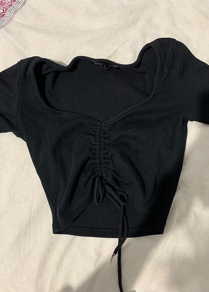 Zara fitilli siyah uzun kollu crop - Görsel 2