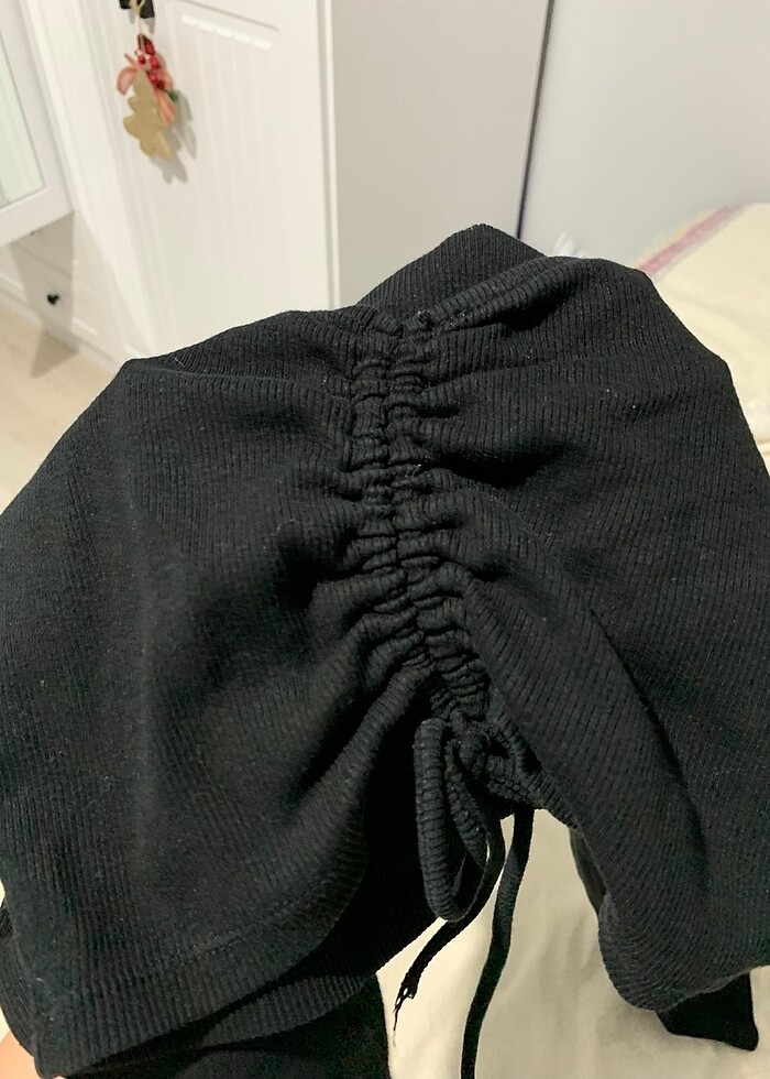 Zara fitilli siyah uzun kollu crop - Görsel 4