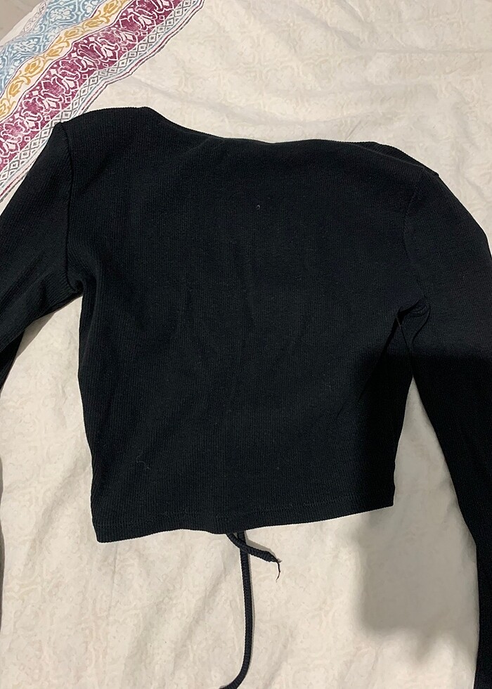 Zara fitilli siyah uzun kollu crop - Görsel 5
