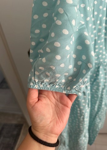 Turkuaz Puantiyeli kısa kollu hamile elbisesi - Görsel 2