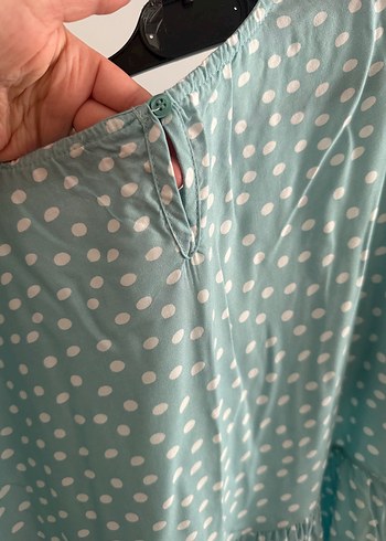 Turkuaz Puantiyeli kısa kollu hamile elbisesi - Görsel 4