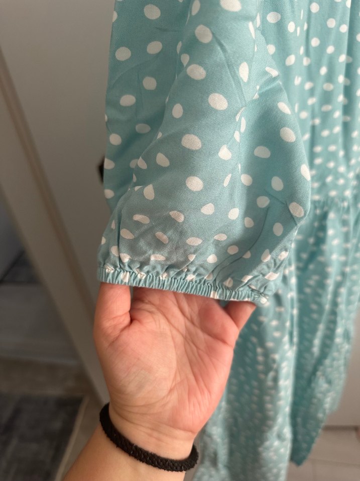 Turkuaz Puantiyeli kısa kollu hamile elbisesi - Görsel 2