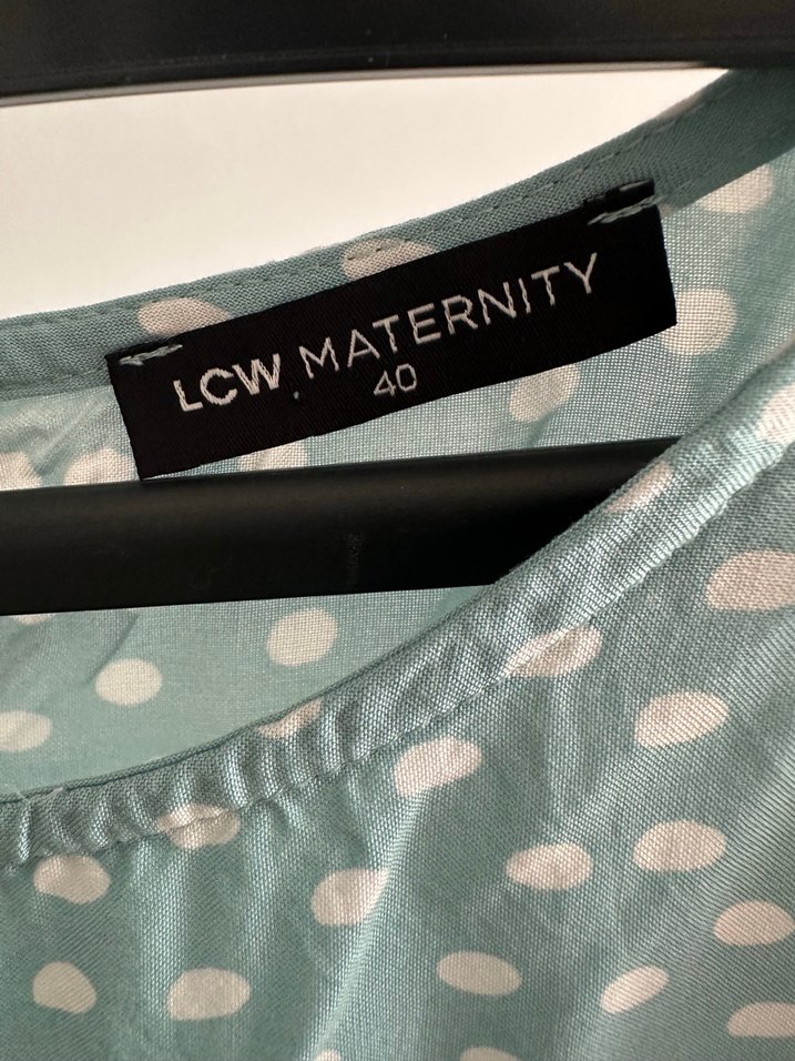 Turkuaz Puantiyeli kısa kollu hamile elbisesi - Görsel 5